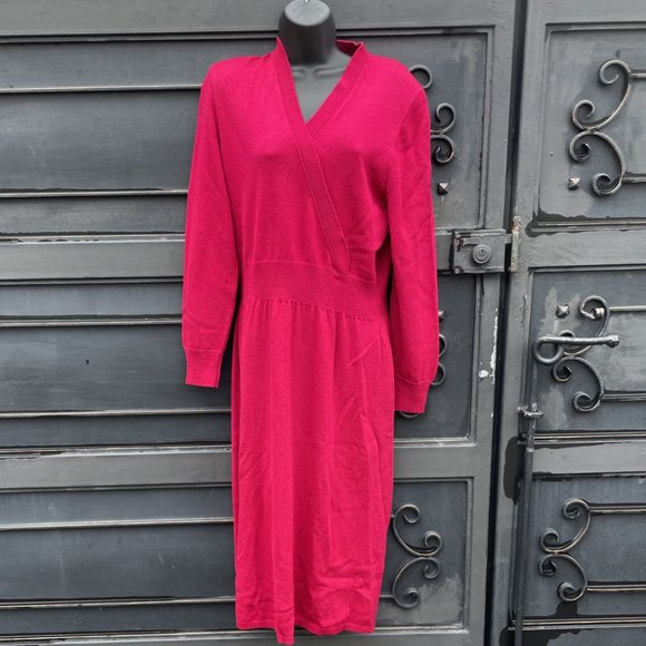 Vintage 80s 90s Maxi Sweater Wrap Dress Shoulder Pads Cranberry Red Sz S/ M - Picture 7 of 8